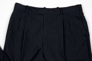 Bespoke Tom James Custom Black Pinstripe Wool 2 Piece Suit 46 L  