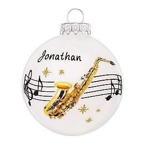  Personalized Saxophone With Music Staff Glass Ornament 