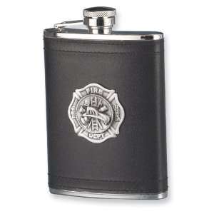    7 oz. Stainless Steel Pewter Firefighter Emblem Flask Jewelry