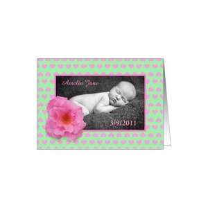  New baby, pink rose and love hearts, photo card. Card 
