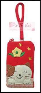 Red Lucky Cat & Flower Phone iPhone Case Pouch Wristlet  