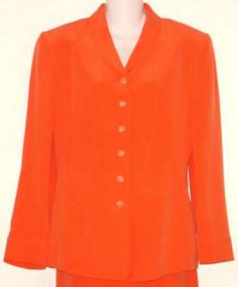 DANA BUCHMAN Bright Orange Silk Skirt/Jacket Suit Sz 8  