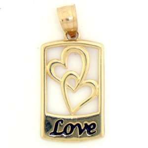  10K Solid Yellow Gold Love Heart Enamel Pendant Charm 