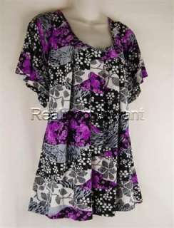 RWW~New Plus Size 4X 6X Pretty Violet Black White Floral Scoopneck 