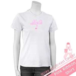 New York Mets White Ladies Pink Ribbon Breast Cancer Awareness T 
