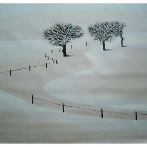  White Snow Covered Farm Land in Winter Oil Painting 32 x 