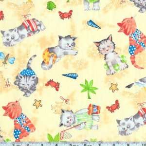   Wide Beach Party Cats Yellow Fabric By The Yard Arts, Crafts & Sewing