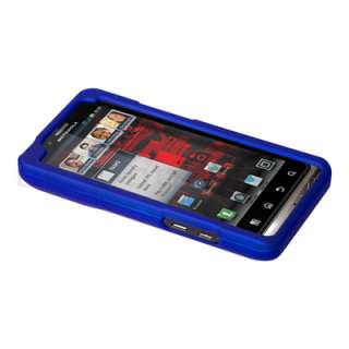 Blue Rubberized Snap On Hard Case Cover for Motorola Droid Bionic 