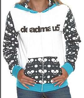 DEADMAU5~ WHITE BLUE BLACK ALL OVER GIRLS FRONT ZIP LICENCED HOODIE 