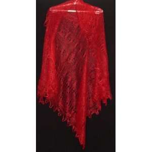  Russian Orenburg Lace Knitted Shawl (2100) RED Everything 