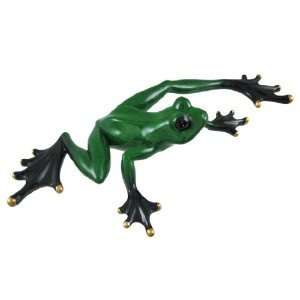   Adorable Green Tree Frog Figurine Curio Gold Accents