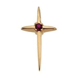  14K Yellow Gold Cross Pendant with Ruby 
