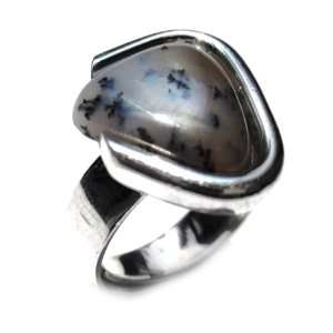  Dendritic Agate and Sterling Silver Modern Ring Sizes 6.5 