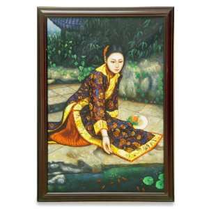  Exotic Chinese Beauty Oil Painting   Fishpond