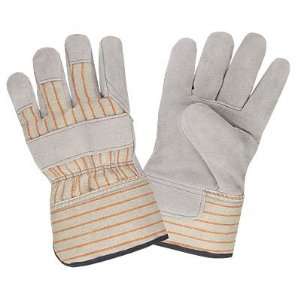 Striped Canvas, Split Leather Palm, Lined, 2.5 Safety Cuff Gloves 