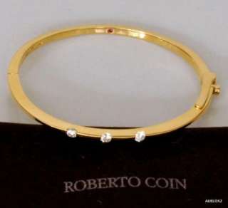   00 ROBERTO COIN 18K Yellow Gold 3 Diamond Bangle Bracelet Small SALE
