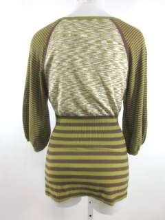 DEREK LAM Green Striped Silk 3/4 Sleeve Shirt Blouse S  