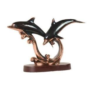  Romping Two Dolphins Statue, 8.5 inches H