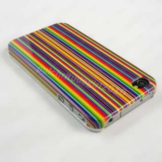 designer stripe rainbow back cover Case for iPhone 4 4G + FILM screen 