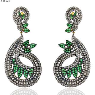ct Diamond Pave Studded Emerald 14K Gold 925 Sterling Silver Fashion 