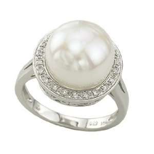    14K White Gold 0.07 cttw Diamond and China Pearl Ring Jewelry