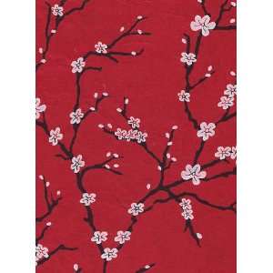  Nepalese Peach Blossom Paper  White Flowers on Red Paper 