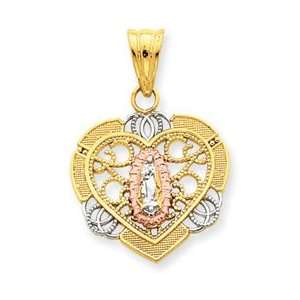  14k Yellow Two tone Gold Filigree Guadalupe in Heart 