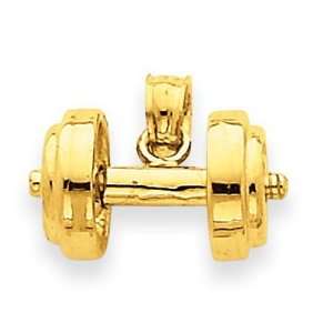  14k Yellow Gold 3 D Single Barbell Pendant Jewelry