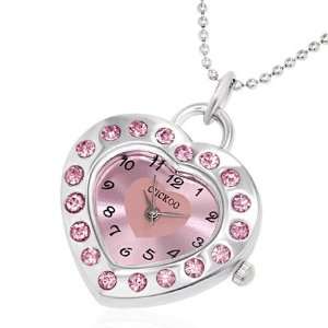 Fashion Crystal Love Heart Charm Pocket Watch Necklace with Gem Stones