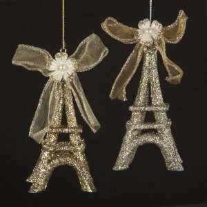 Club Pack of 12 Glitter Eiffel Tower with Bow & Flower Christmas 