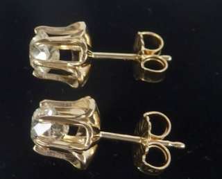 ANTIQUE 14K YELLOW GOLD 1.19CT OLD MINE DIAMOND STUD EARRINGS~FINE NEW 