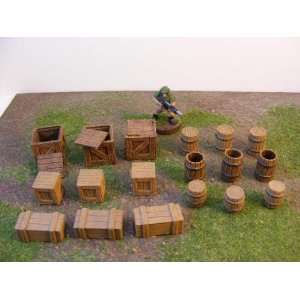  Miniature Terrain Mixed Wooden Barrel & Crate Set Toys & Games