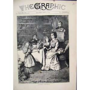 1872 Mammas Birthday Little Girls Flowers Man Reading  