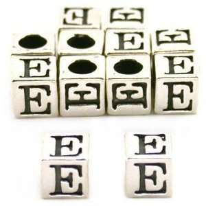   12 Alphabet Cube E Beads Sterling Silver 4.5mm Jewelry