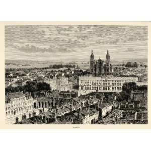  1882 Antique Wood Engraving Art Nancy France Historic Cityscape 