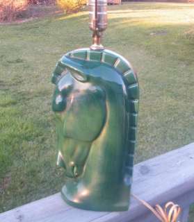 ANTIQUE VINTAGE OLD ART DECO GREEN WESTERN HORSE HEAD STATUE 25 TALL 