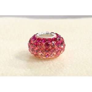 Cherry Pink on Pink Swarovski Crystal Sterling Silver European Bead 