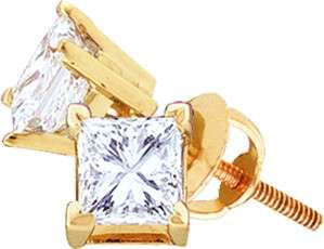   REAL 14k Yellow Gold Princess Cut Diamond Solitaire Stud Earrings