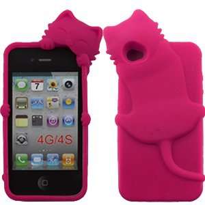 Phone 4G 4 G / 4S 4 S Solid Hot Pink / Magenta Cute 3D 3 D Cat 