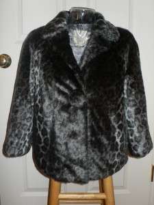 Kate Spade Grey Leopard Amelia Faux Fur Jacket Coat $595 NWT XS  