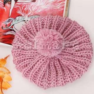Korea Girl Winter New Knit Beanie Hat Crochet Skull Cap Beret w/ Poms 