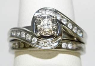 Estate Diamond ENGAGEMENT ring & Wedding band set 14K White Gold 5.37g 