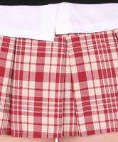 Adorable Red and Cream Check Plaid Pleated Mini Skirt  