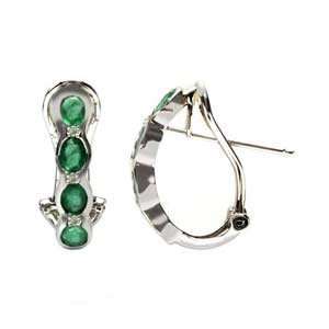  14k White Gold, Emerald & Diamond Earrings (1.45 ctw 