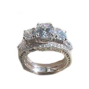 25ct Antique Style Three Stone Wedding Engagement Ring Set 14k White 