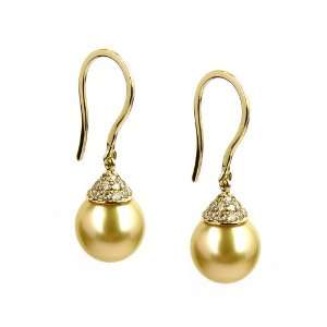 Golden South Sea Pearl Hook Earrings, 18K yellow gold, 10 11mm pearls 
