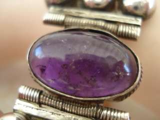 VINTAGE OLD WIDE MEXICO MEXICAN STERLING SILVER AMETHYST BEADS 