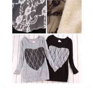 Hip length Lace Heart Batwing Loose Knitwear Sweater  