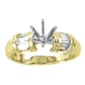 14k Gold Engagement Semi Mount Ring with 0.50ct tw Baguette Diamonds 