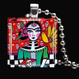 Day of the Dead Charm Necklace Jewelry Silver Glass Mexican Folk Art 